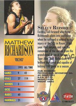 1996 Select AFL #37 Matthew Richardson Back